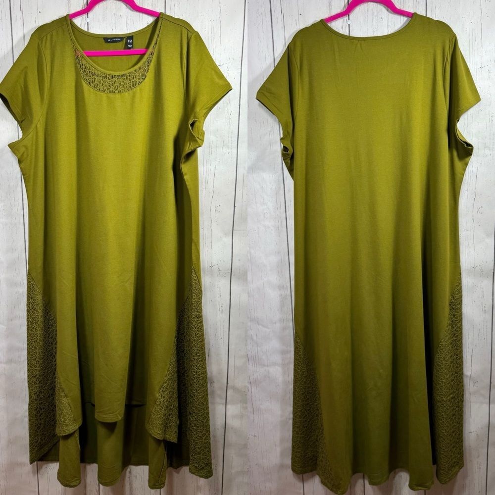 H By Halston Olive Green Lagenlook Swing Dress Plus Size 3X Boho Resortwear
